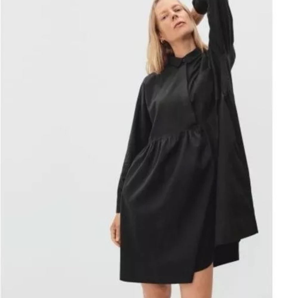 Everlane The Field Dress Black Long Sleeve Pockets Size Medium‎ New Without Tags